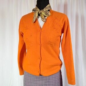 1960s Orange Embroidered Cardigan – Small